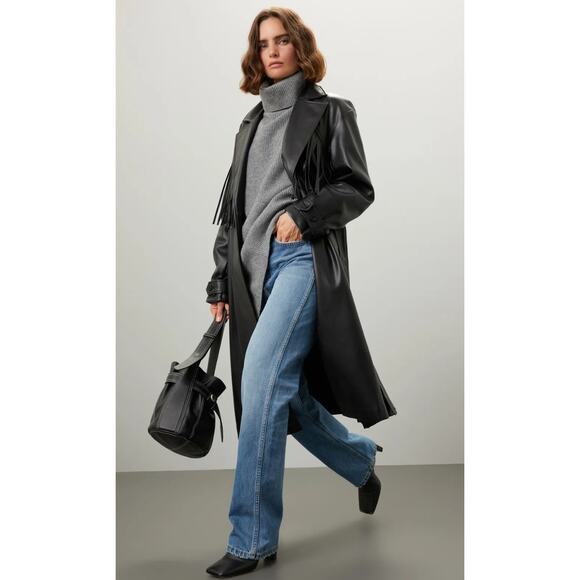 Jason Wu x RTR Vegan Leather Tie Waist Trench in Black - Picture 1 of 8